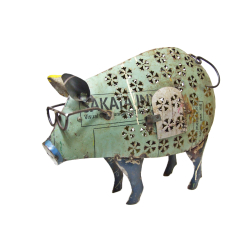 Świnka w Okularach lampion Figurka metalowa z recyclingu